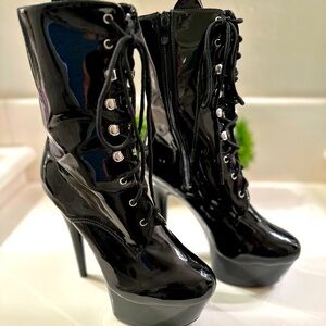 Black patent platform ankle boots. Size 11.